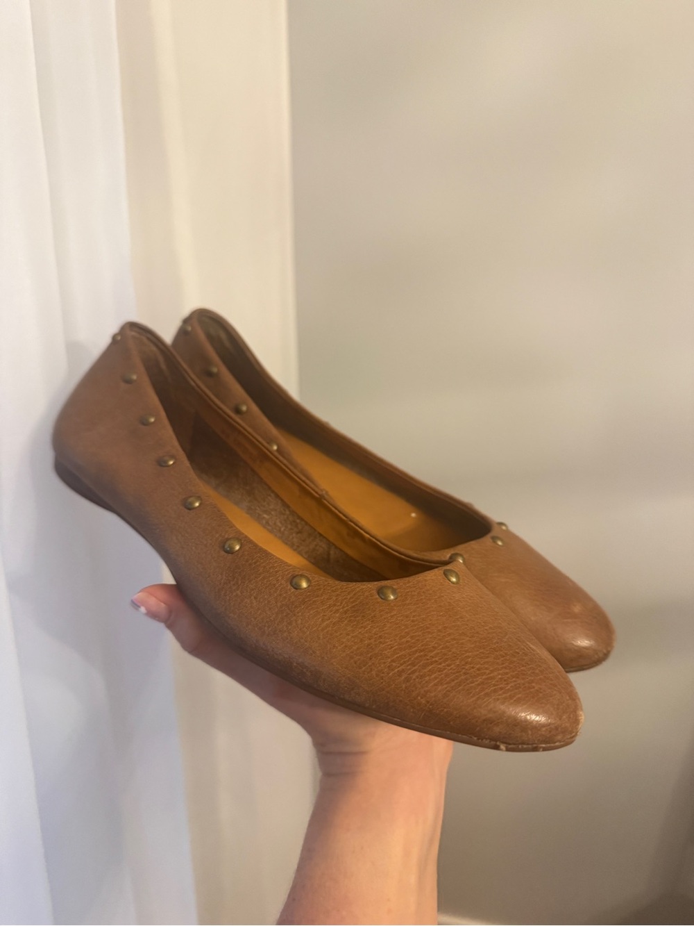 Kork-Ease Brown Leather Studded Ballet Flats